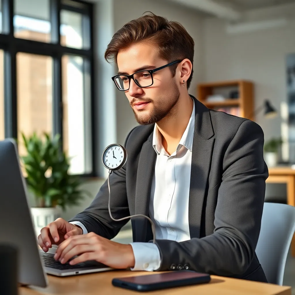 Persoon die de Pomodoro techniek toepast met timer op bureau
