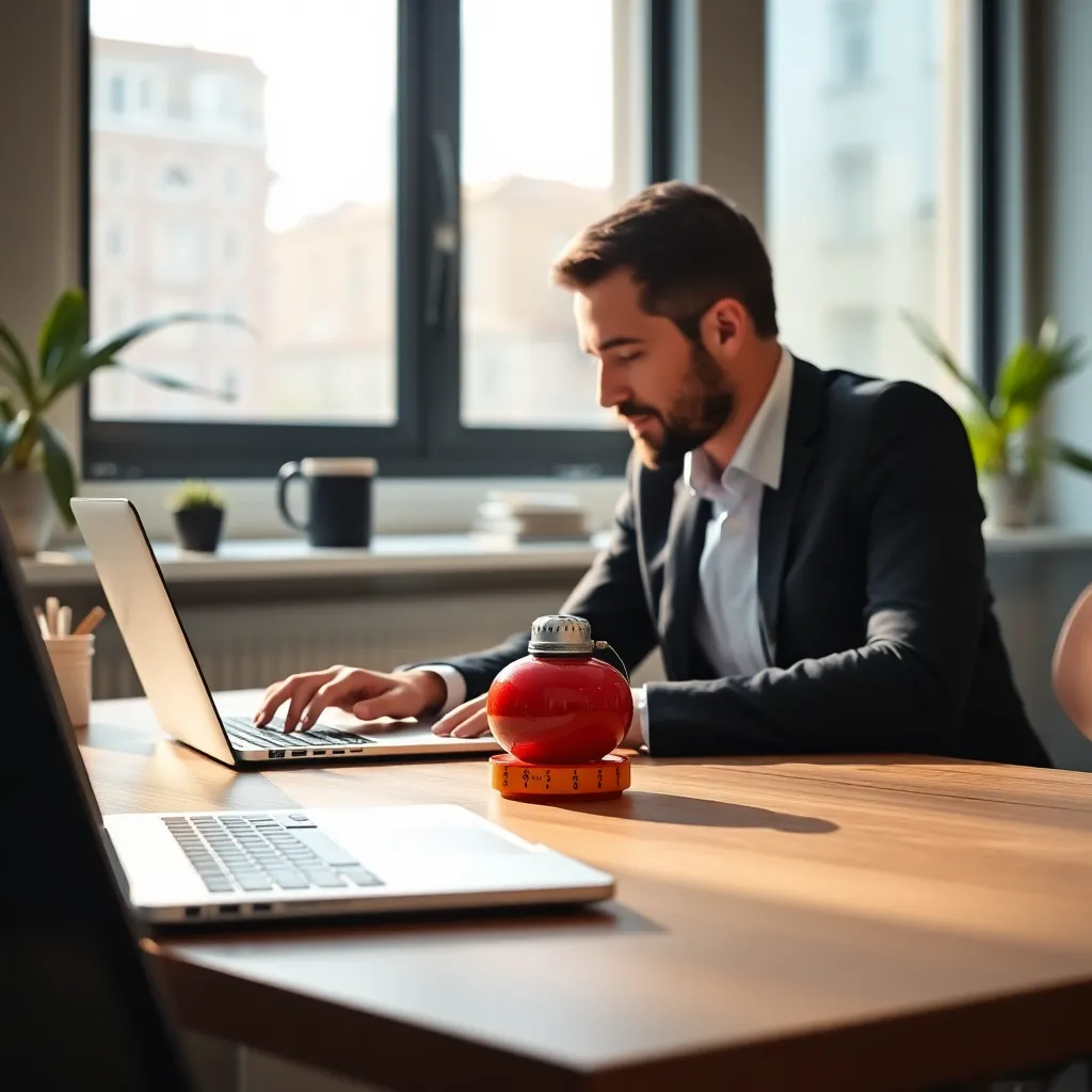 Een professional die de Pomodoro Techniek gebruikt in een Nederlands kantoor