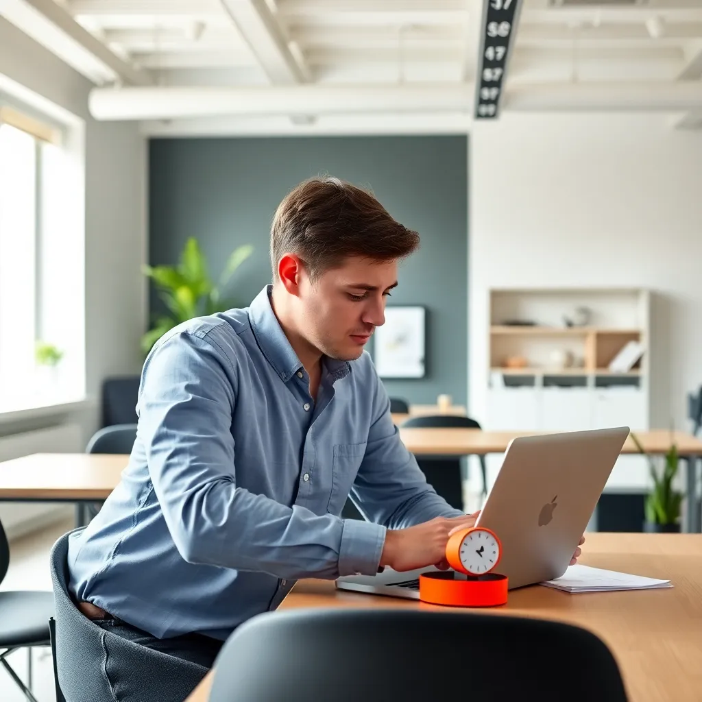 Persoon die de Pomodoro techniek gebruikt op kantoor