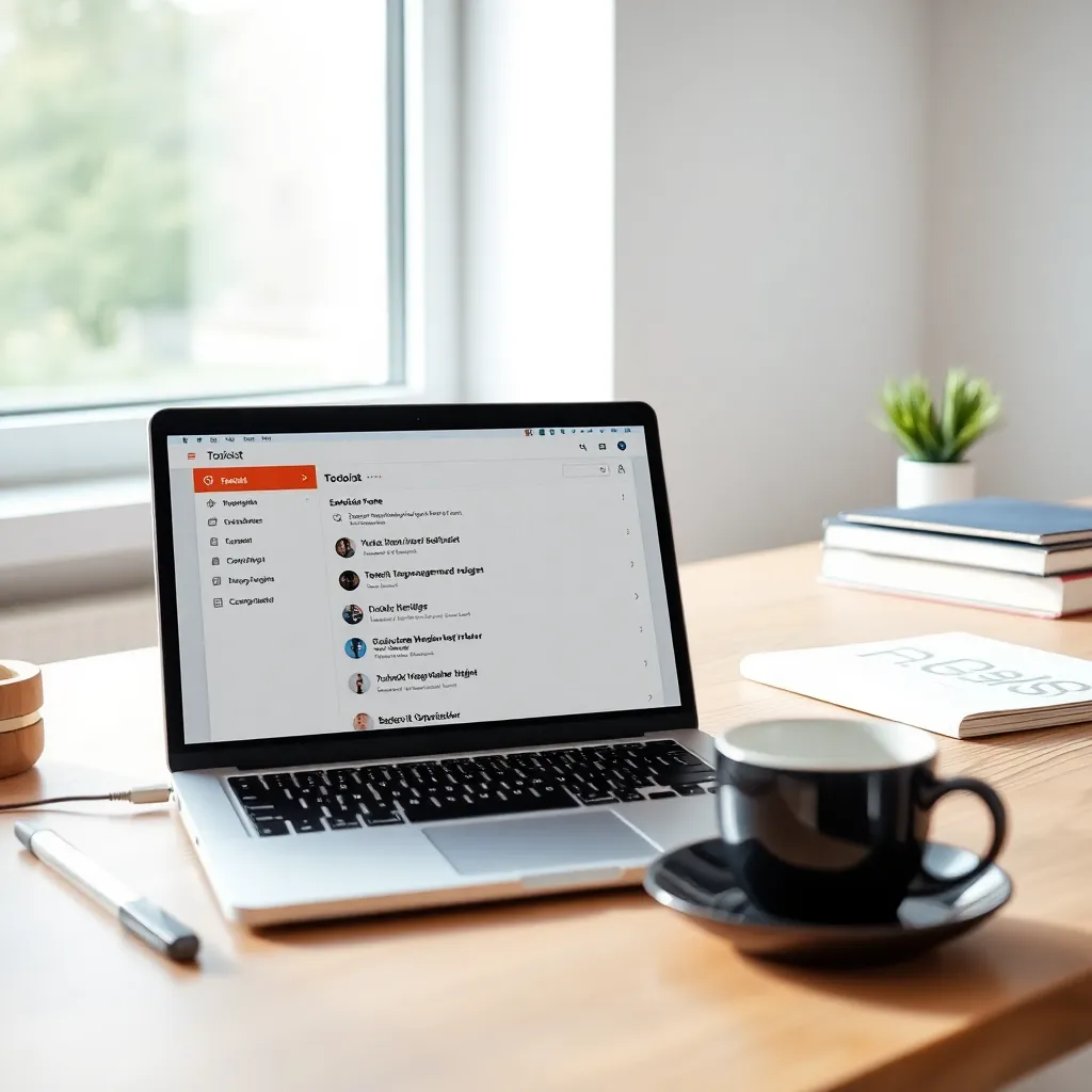 Professionele werkplek met laptop waarop Todoist app open staat