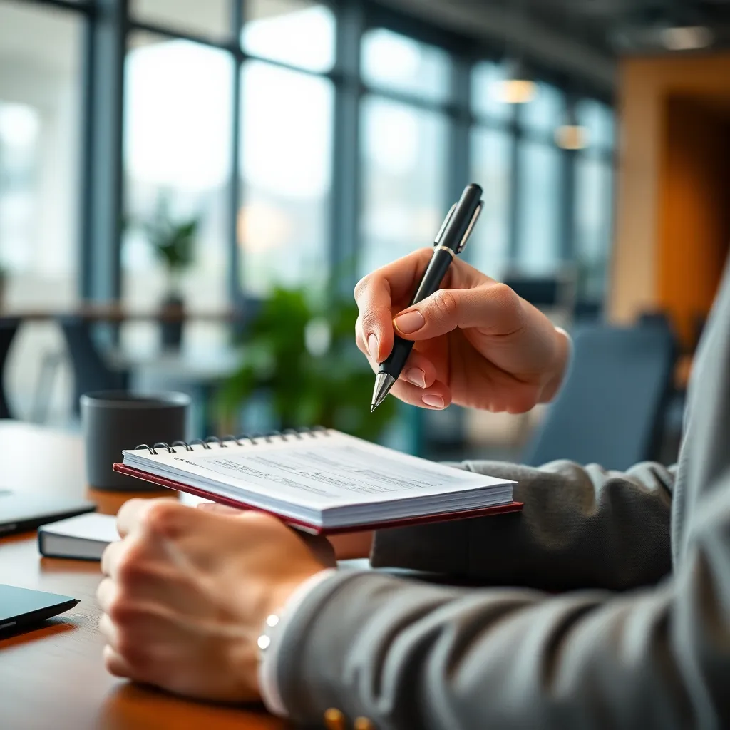 Professional kantoormedewerker die een kleine taak afrondt op zijn georganiseerde bureau